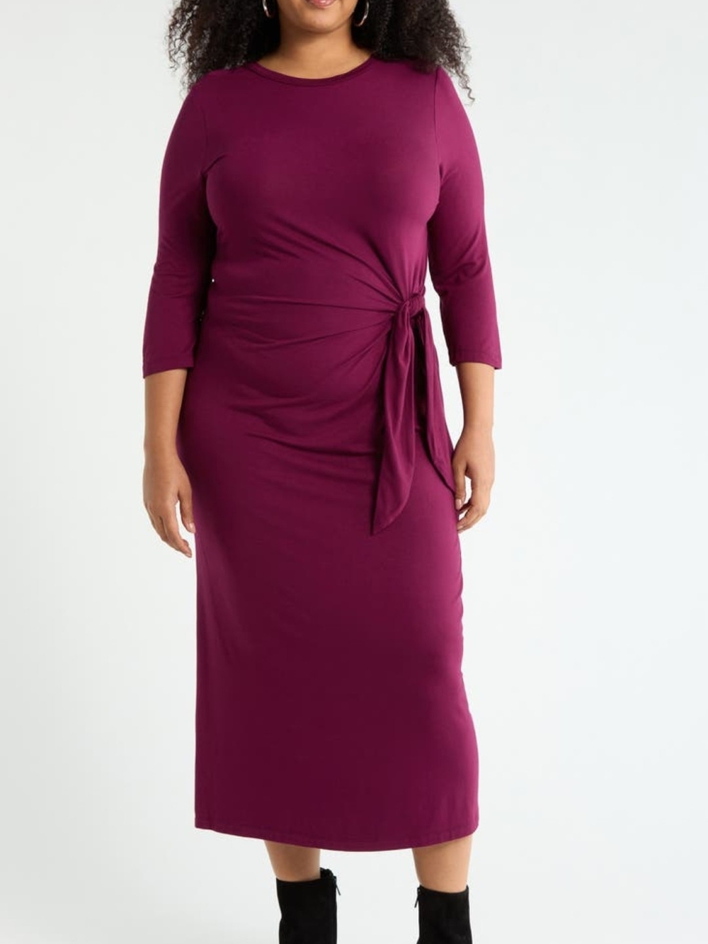 Renee C. Plus-Size Tie-Waist Midi Dress in Plum